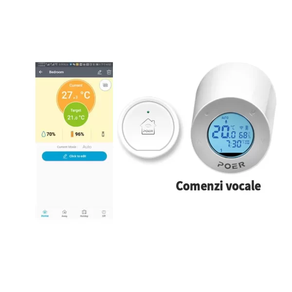 Cap termostatic POER Smart cu control din internet, cu comanda pornit-oprit centrala si control vocal Google Home si Alexa